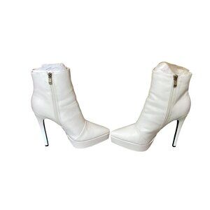 Shoedazzle Lyndsy White Vegan Leather Side Zip Platform Stiletto Booties sz 8.5